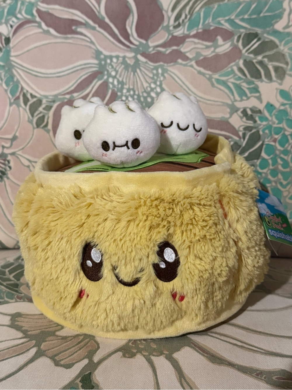 Squishables Yellow Plush Dumpling Bowl with Three White Dumpling Friends